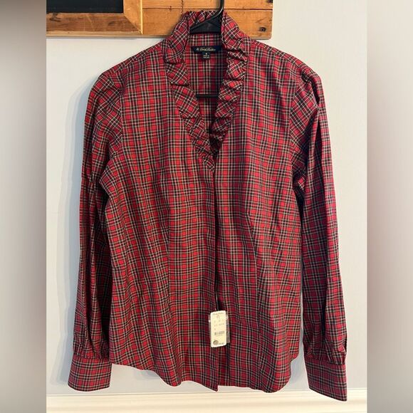 Brooks Brothers Tops - NWT Brooks Brothers Red Tartan Plaid Ruffle Blouse Size 8 (W76)